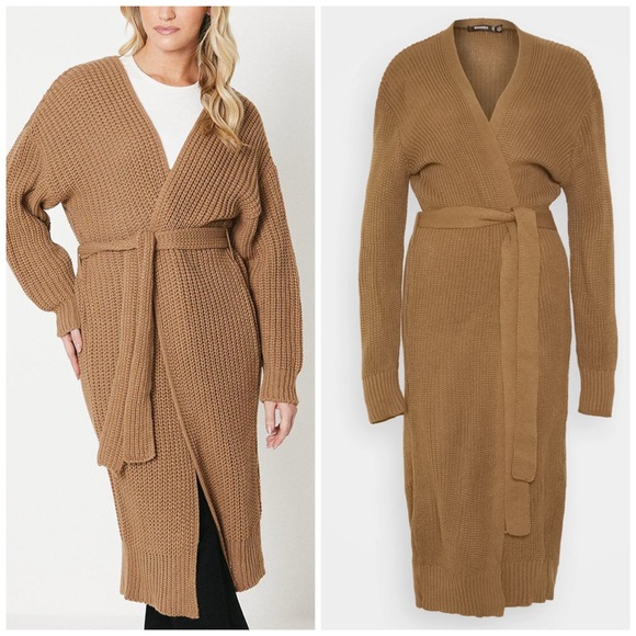 Missguided Sweaters - Missguided Belted Maxi Cardigan Sweater